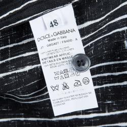 Pre Owned Dolce And Gabbana Monochrome Striped Short Sleeve Linen Shirt XL