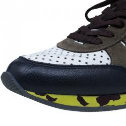 Pre Owned Dolce and Gabbana Tri Color Leather and Suede Sneakers Size 42