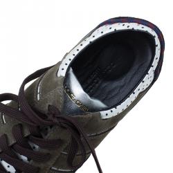 Pre Owned Dolce and Gabbana Tri Color Leather and Suede Sneakers Size 42