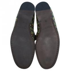 Pre Owned Dolce and Gabbana Brown Leather and Tomato Printed Canvas Amalfi Slip-Ons Size 43.5