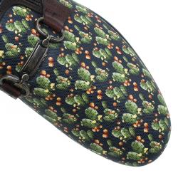 Pre Owned Dolce and Gabbana Brown Leather and Tomato Printed Canvas Amalfi Slip-Ons Size 43.5