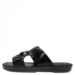 Pre Owned Dolce and Gabbana Black Leather Buckle Sandals Size 43