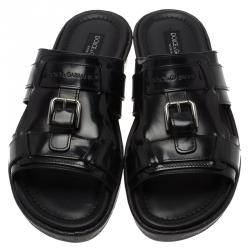 Pre Owned Dolce and Gabbana Black Leather Buckle Sandals Size 43
