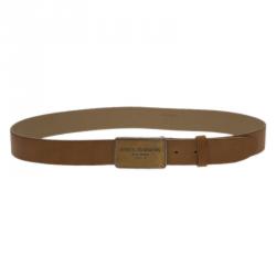 Pre Owned Dolce and Gabbana Brown Leather Plaque Belt 100CM