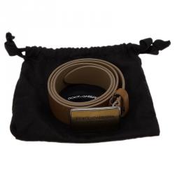 Pre Owned Dolce and Gabbana Brown Leather Plaque Belt 100CM