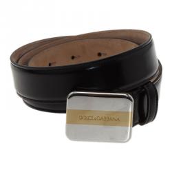 مملوكة مسبقًا Dolce and Gabbana Black Leather Logo Plaque Belt 90CM