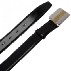 مملوكة مسبقًا Dolce and Gabbana Black Leather Logo Plaque Belt 90CM