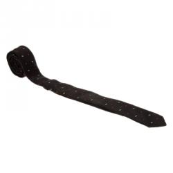 Pre Owned Dolce and Gabbana Black Silk Logo Skinny Tie 