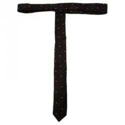 Pre Owned Dolce and Gabbana Black Silk Logo Skinny Tie 