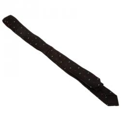 Pre Owned Dolce and Gabbana Black Silk Logo Skinny Tie 