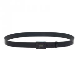 Pre Owned Dolce and Gabbana Black Leather Logo Plaque Belt 100 CM
