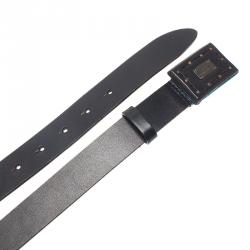 Pre Owned Dolce and Gabbana Black Leather Logo Plaque Belt 100 CM