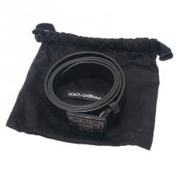 Pre Owned Dolce and Gabbana Black Leather Logo Plaque Belt 100 CM