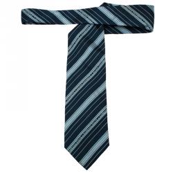 Dolce and Gabbana Navy Blue Logo Silk Striped Tie 