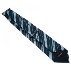 Dolce and Gabbana Navy Blue Logo Silk Striped Tie 