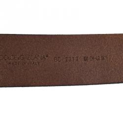 Pre Owned Dolce and Gabbana Brown Leather Logo Buckle Belt Size 100 CM