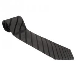 Dolce and Gabbana Grey Striped Silk Tie