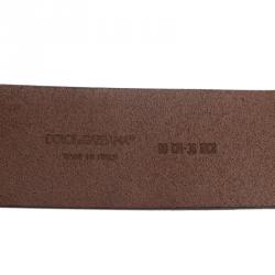 مملوكة مسبقًا Dolce and Gabbana Brown Leather Logo Plaque Belt 90CM