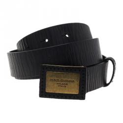 Pre Owned حزام دولتشي أند غابانا جلد أسود بلوحة مزينة 100 سم