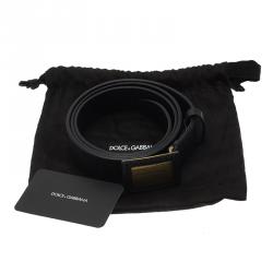 Pre Owned حزام دولتشي أند غابانا جلد أسود بلوحة مزينة 100 سم