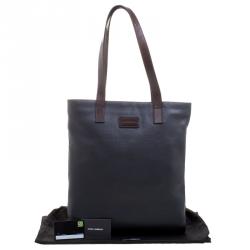 Dolce and Gabbana Dark Grey Textured Leather Tote