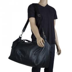 Pre Owned Dolce and Gabbana Black Leather Weekender Luggage Bag
