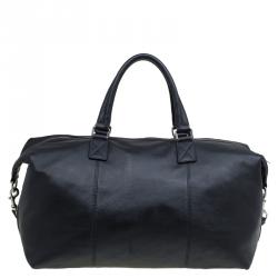 Pre Owned Dolce and Gabbana Black Leather Weekender Luggage Bag