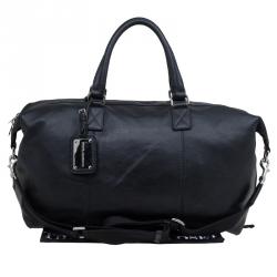 Pre Owned Dolce and Gabbana Black Leather Weekender Luggage Bag
