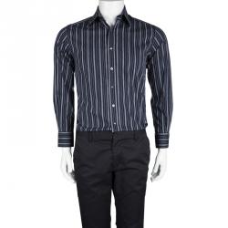 مملوكة مسبقًا قميص دولتشي أند غابانا أزرق كحلي مقلم مفصل S