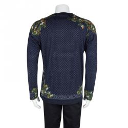 Pre Owned Dolce and Gabbana Navy Blue Peacock Printed Long Sleeve T-Shirt XXL