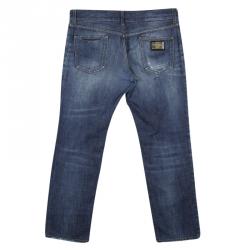 Pre Owned بنطلون جينز دولتشي أند غابانا قصة مستقيمة دنيم ممزق مغسول داكن إنديغو XL