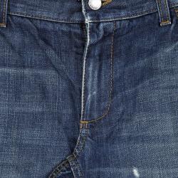 Pre Owned بنطلون جينز دولتشي أند غابانا قصة مستقيمة دنيم ممزق مغسول داكن إنديغو XL