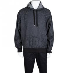 Pre Owned Dolce and Gabbana Grey Printed Wool Hooded Sweatshirt XXL