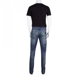 Pre Owned بنطلون جينز دولتشي أند غابانا ستريتش ممزق نقش باهت إنديغو XXL