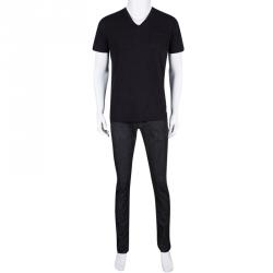 Pre Owned Dolce and Gabbana 14 Gold Black Faded Effect Denim Straight Fit  Jeans M