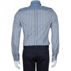Pre Owned Dolce and Gabbana Men's Grey and Blue Striped Shirt M