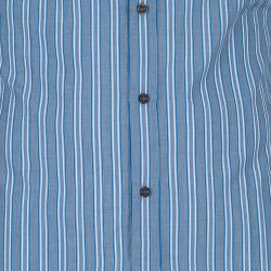 Pre Owned Dolce and Gabbana Men's Grey and Blue Striped Shirt M