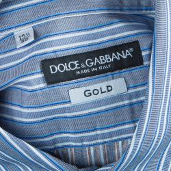 Pre Owned Dolce and Gabbana Men's Grey and Blue Striped Shirt M