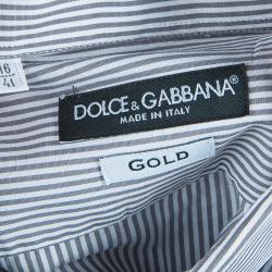Pre Owned Dolce and Gabbana Men's Gray and White Striped Men's Shirt M