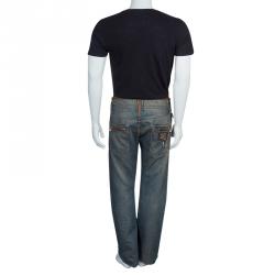 Pre Owned Dolce and Gabbana Blue Tinted Wash Faded Distressed Denim Jeans L
