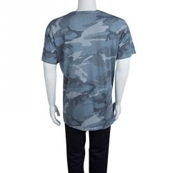 Pre Owned Dolce and Gabbana Blue Camouflage Print V-Neck T-shirt XL