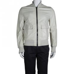 Pre Owned Dolce and Gabbana Black and White Reversible Leather Jacket M