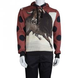 Pre Owned Dolce and Gabbana Bull Print Polka Dotted Hoodie S
