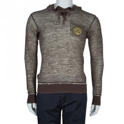 Pre Owned Dolce and Gabbana Khaki Logo Patch Detail Long Sleeve Fitted Hoodie S