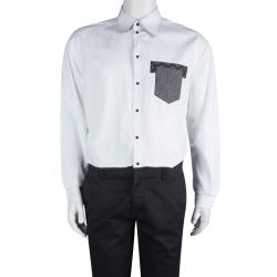 مملوكة مسبقًا قميص دولتشي أند غابانا مزين بأزرار أمامية وجيب أبيض XL