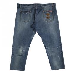 Pre Owned بنطلون جينز دولتشي أند غابانا مزين بنقوش ممزقة دنيم أزرق 4XL