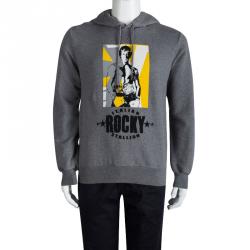 Pre Owned Dolce and Gabbana Grey Knit  Rocky Print Hoodie M