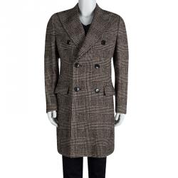 Dolce and Gabbana Multicolor Textured Wool Double Breasted Trench Coat  M