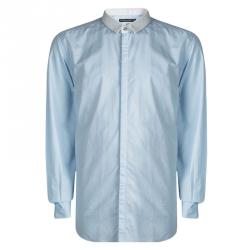 Pre Owned قميص دولتشي أند غابانا أكمام طويلة ياقة بلون مغاير منقوش أزرق مارتيني 4XL