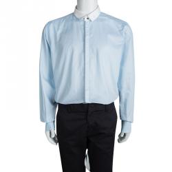 Pre Owned قميص دولتشي أند غابانا أكمام طويلة ياقة بلون مغاير منقوش أزرق مارتيني 4XL